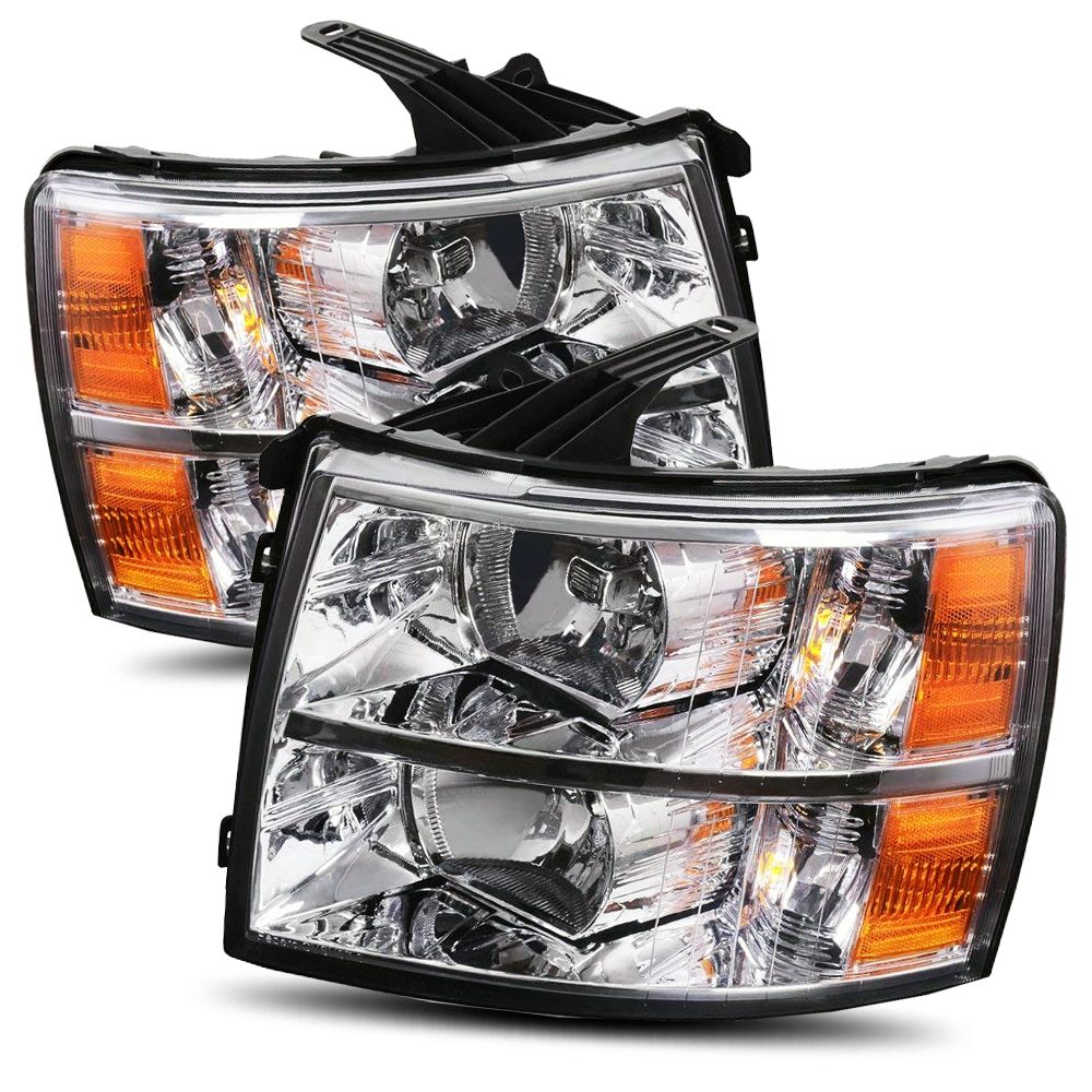 For 07-13 Silverado 1500/07-14 2500/3500HD Chrome Crystal Headlights Replacement