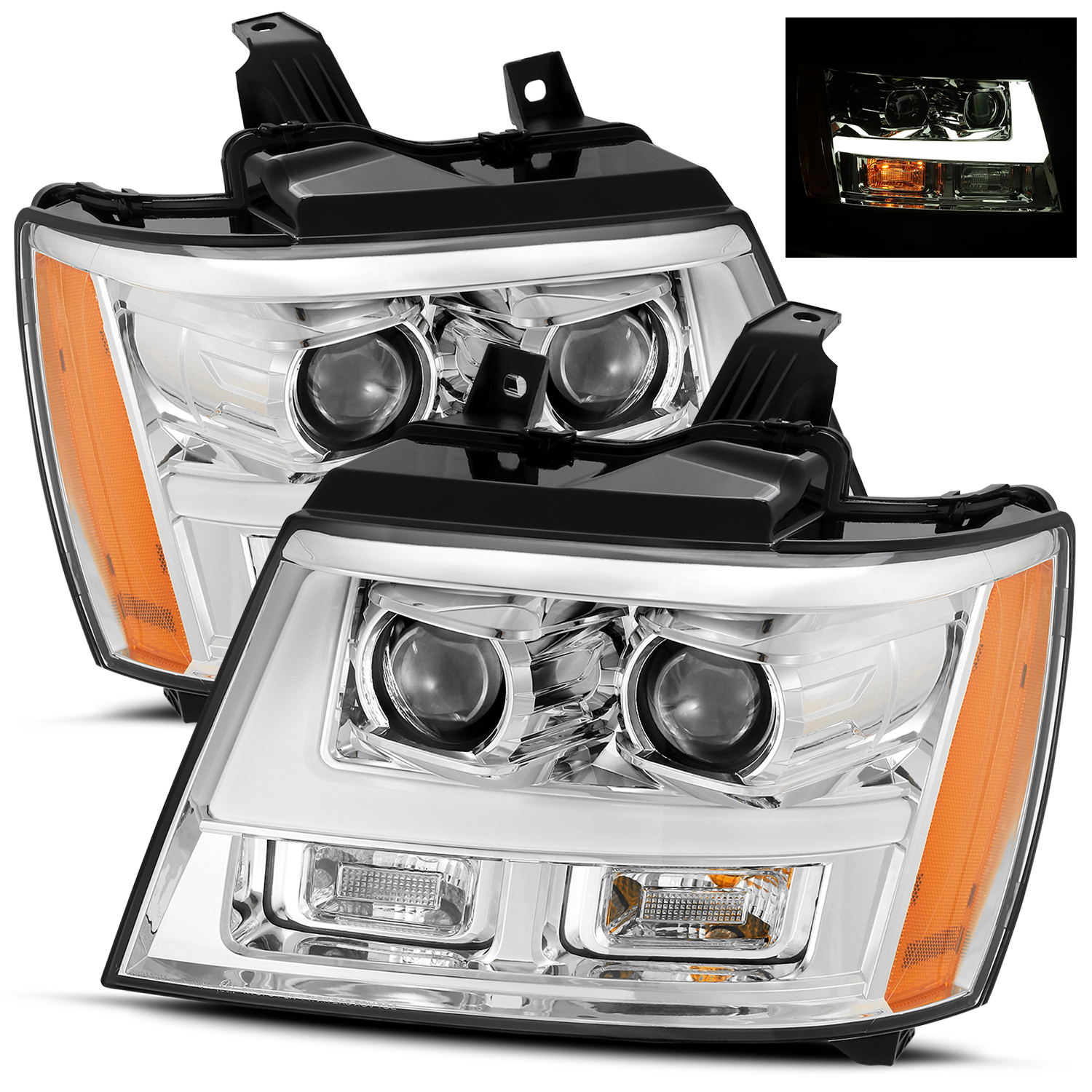 For 20072014 Suburban/Tahoe/Avalanche LED Tube Chrome Dual Projector